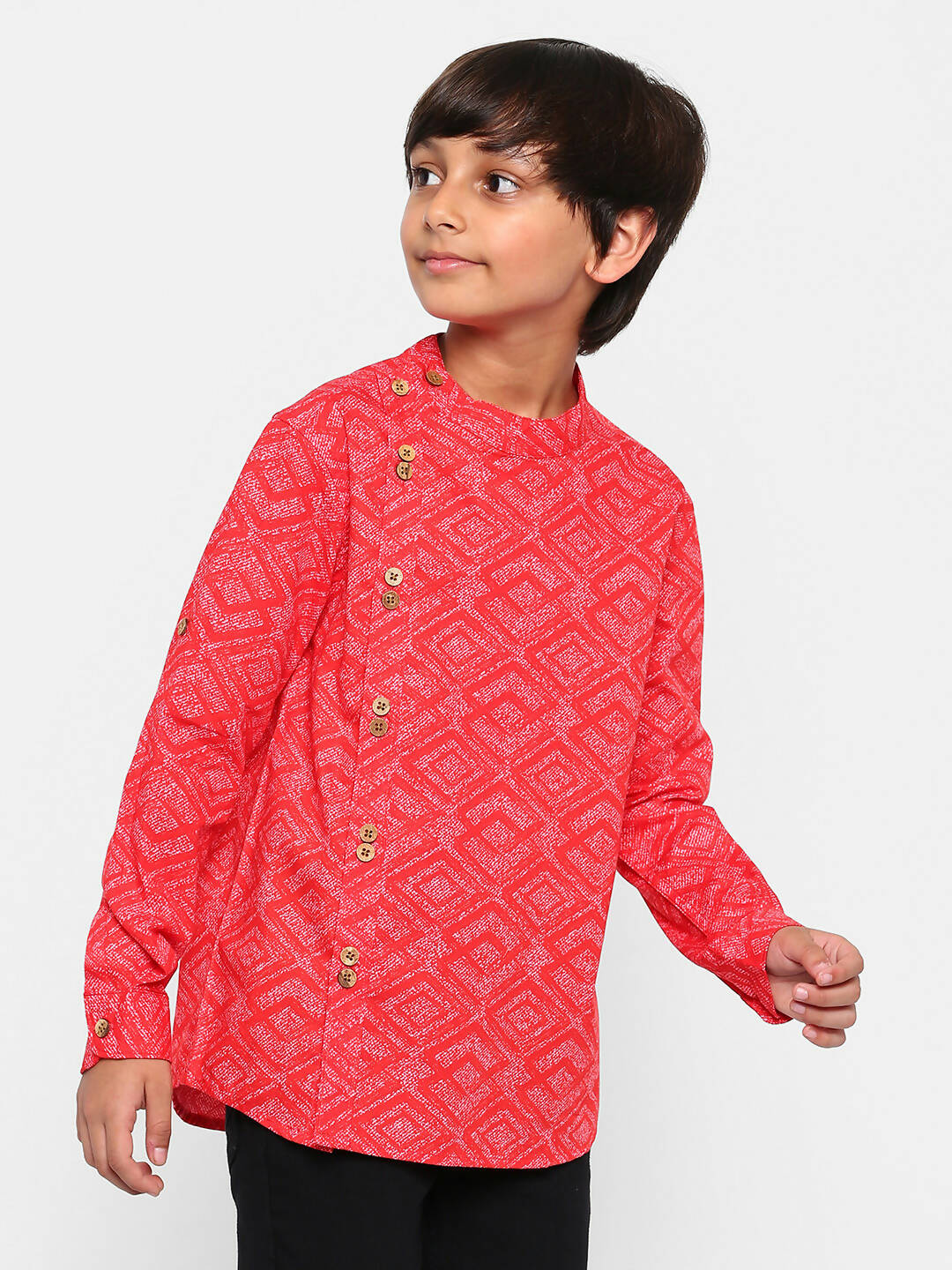 Manet Ethnic Full Sleeves Printed Shirt - Red