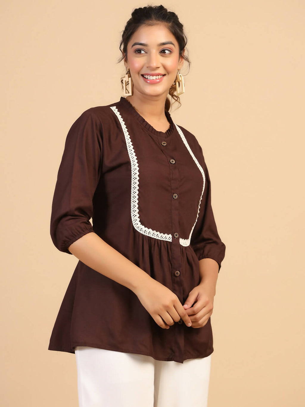 Womens Brown Rayon Solid Top - Keeva
