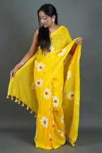 Exclusive Collection Yellow Pure Cotton Saree With Sunflower Design - Distacart