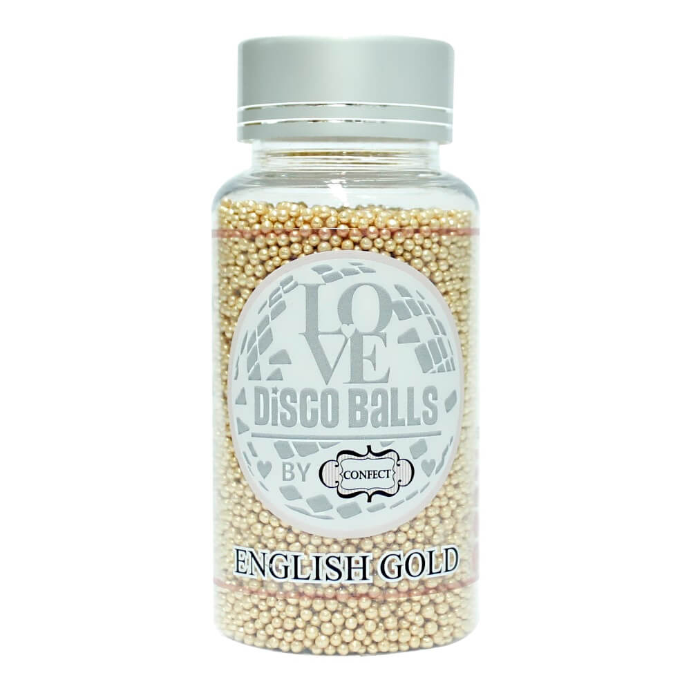 confect english gold disco balls sprinkles 2 mm 120 gms