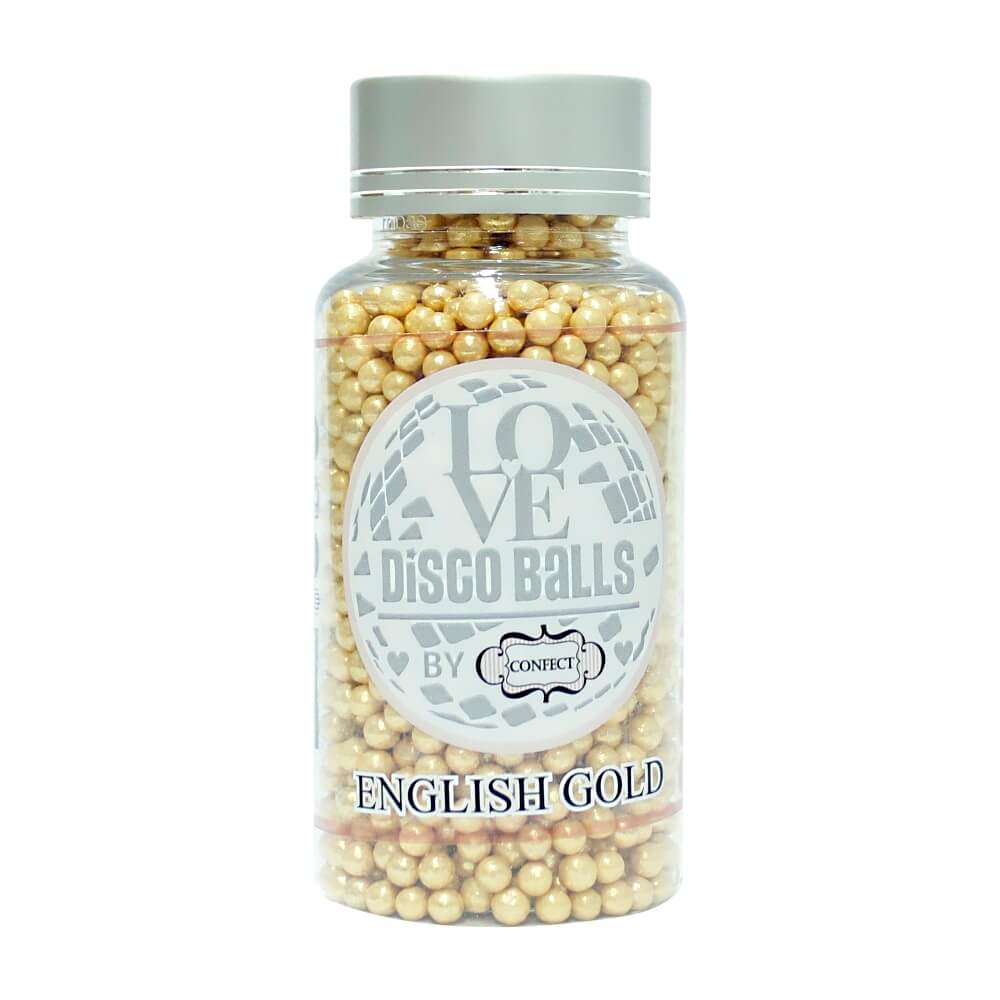 confect english gold disco balls sprinkles 4 mm 120 gms