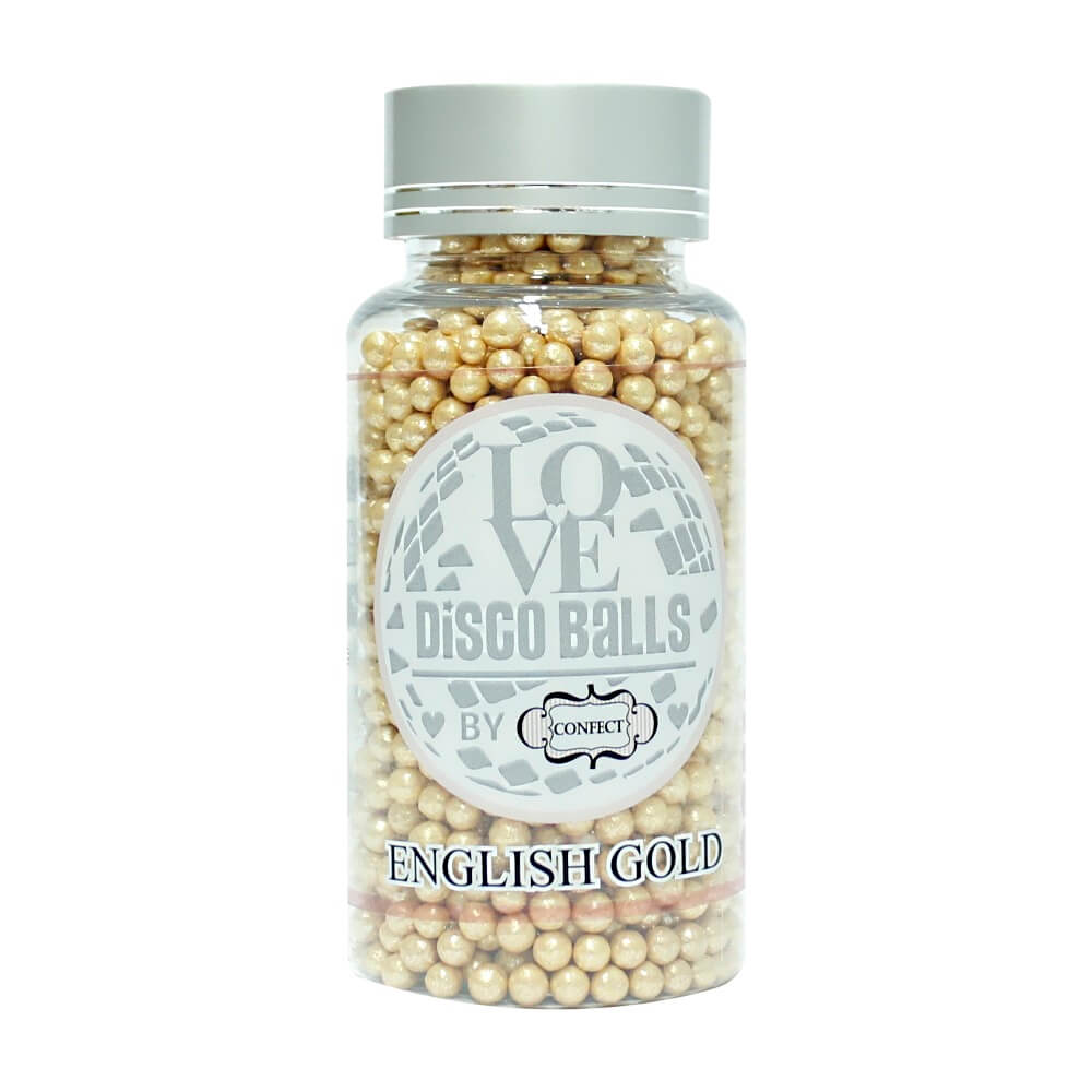confect english gold disco balls sprinkles 5 mm 120 gms