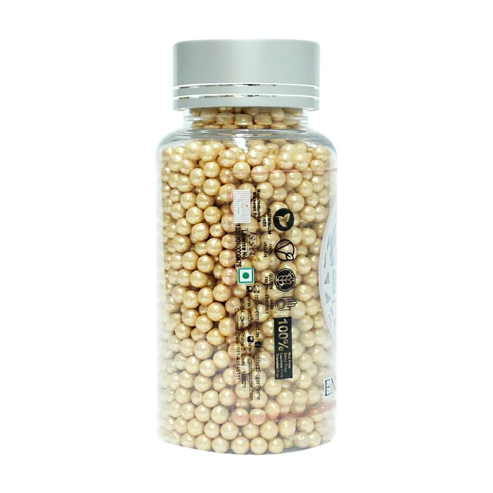 confect english gold disco balls sprinkles 5 mm 120 gms