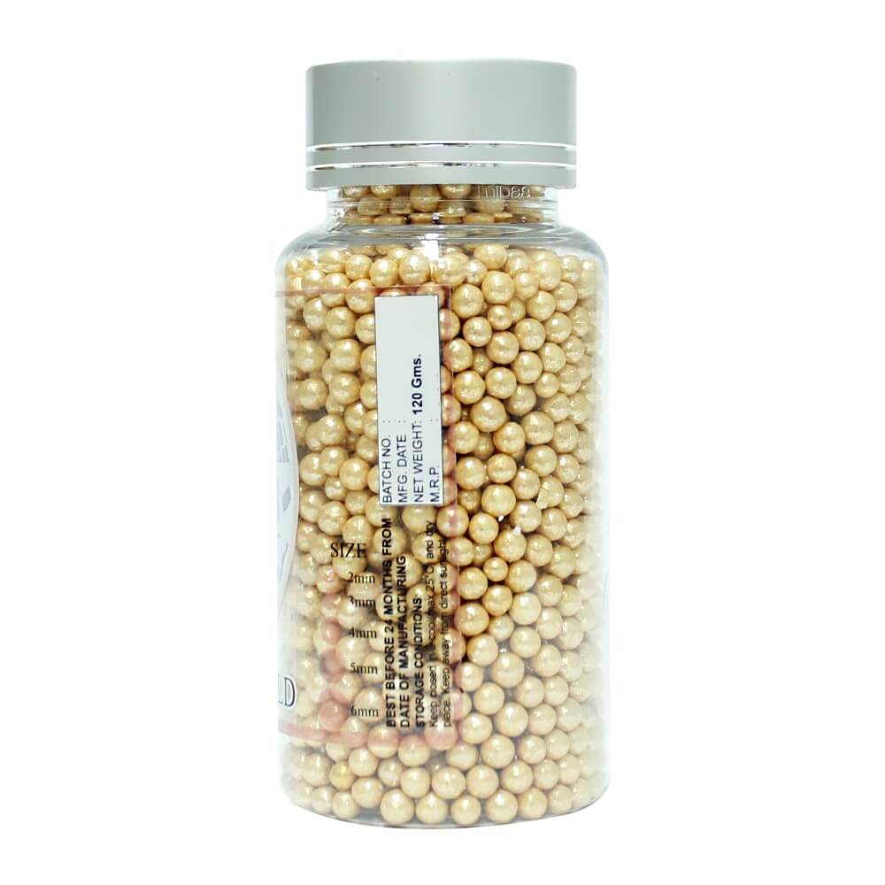 confect english gold disco balls sprinkles 5 mm 120 gms
