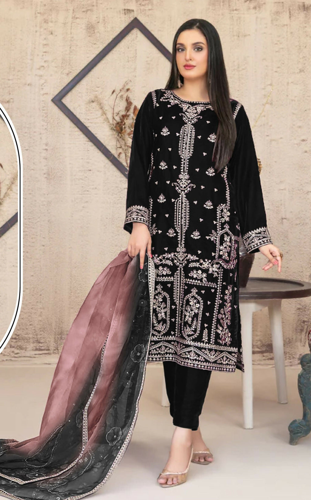 Anaita Black Velvet Suit with Embroidery Sequence Work - Distacart