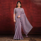 Purple Crepe Satin Silk Sequence Thread & Stone Work/ Texture Pallu Saree - Mohmanthan Kimiya - Distacart