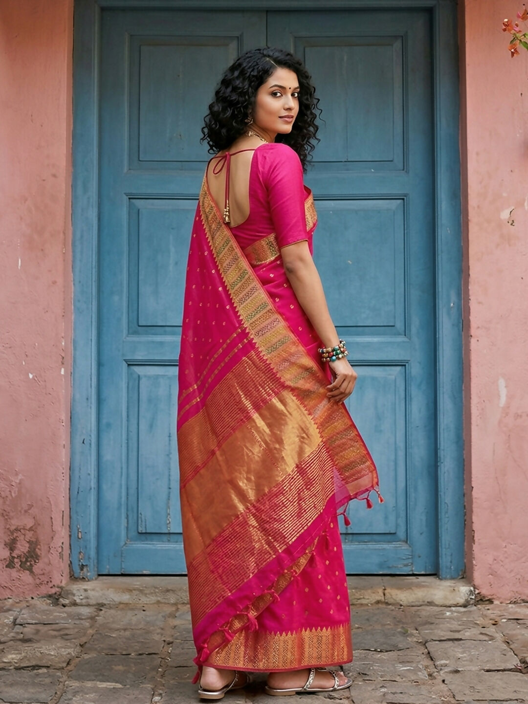 Shree Shyam Fashion Pink Silk Blend Saree - Distacart