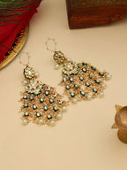 Ruby Raang 22k Gold Polished Kundan Chand Earrings With Ear Chains - Distacart