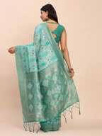 Shree Shyam Fashion Linen Cotton Sea Green Saree - Distacart