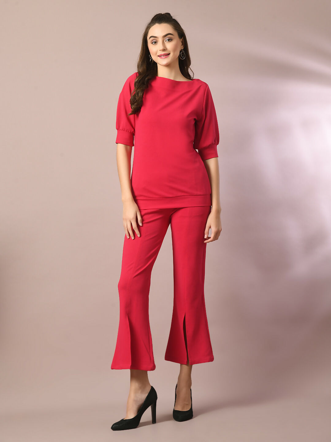 Myshka Women's Pink Solid Party Parallel Trousers