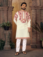 Anaita White Multi Thread Work Silk Straight Kurta - Distacart