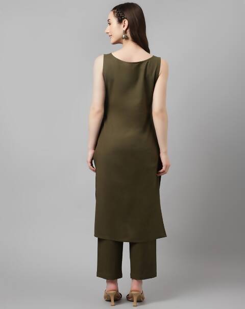 FIORRA Women's Olive Rayon Silk Straight Kurta Set