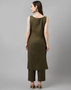 FIORRA Women's Olive Rayon Silk Straight Kurta Set
