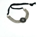 Mominos Fashion Johar Kamal Oxidised Silver-Plated Brass Finish Kundan Choker For Women (Black) - Distacart