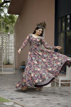 Aayaa Designer Printed Georgette Full Flare Gown With Dupatta - Multi Color - Distacart