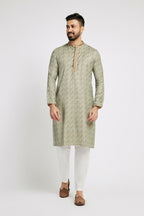 Ethnic India Blue Men's Kurta Floral Polyester