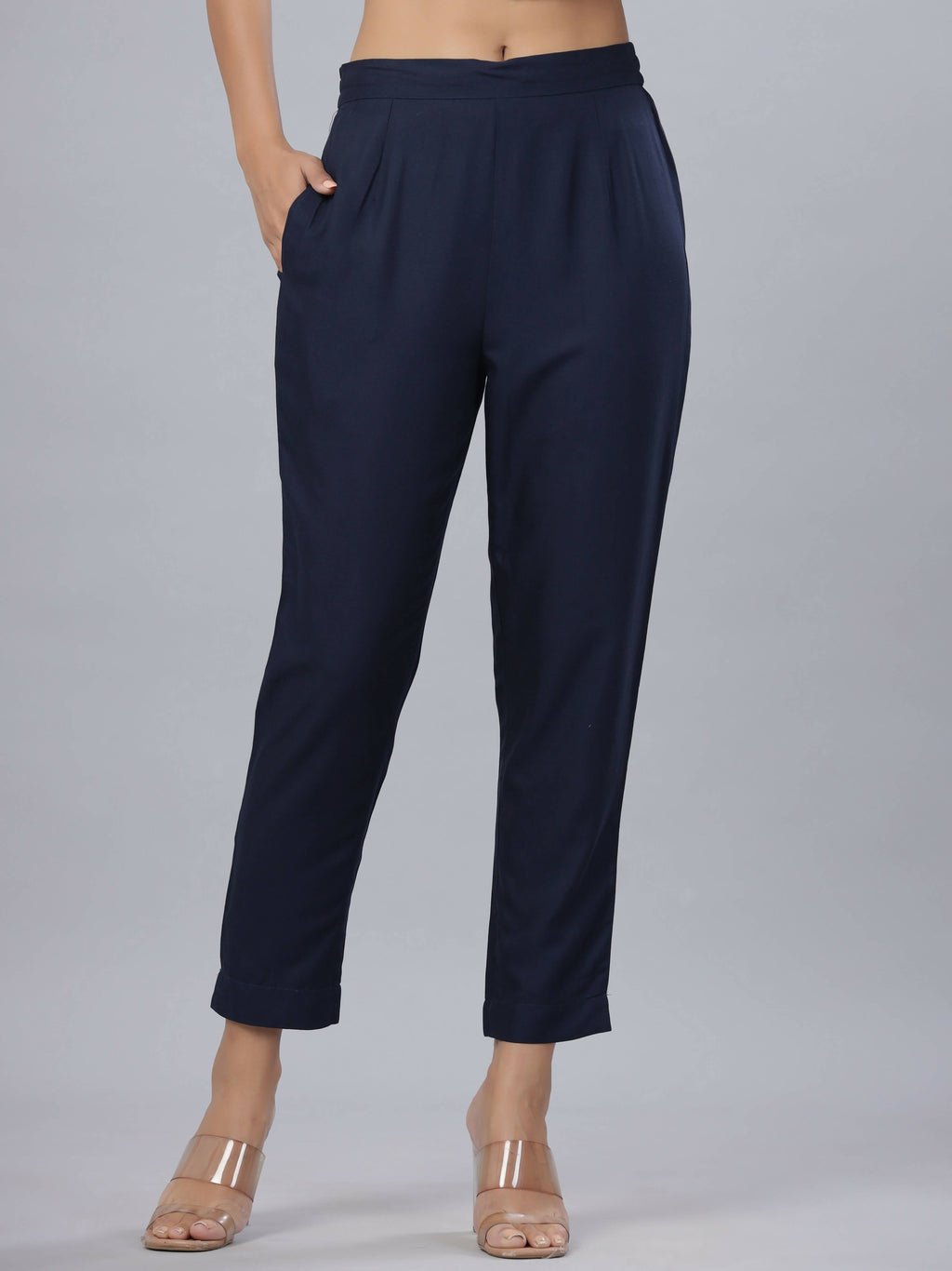 Juniper Women's Navy Rayon Solid Stright Slim Pant - Distacart