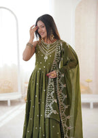 Teeya Creation Green Color Roman Silk Embroidery Work Party Wear Gown - Distacart