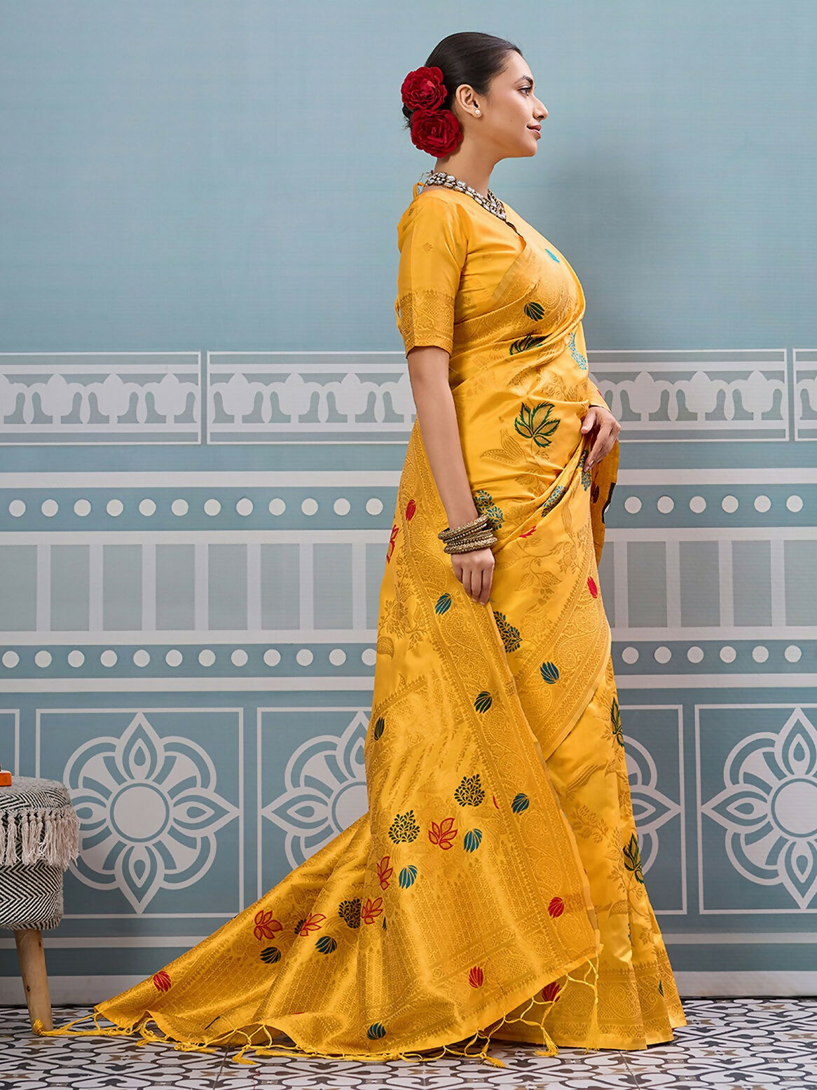 Shree Shyam Fashion Yellow Silk Saree - Distacart