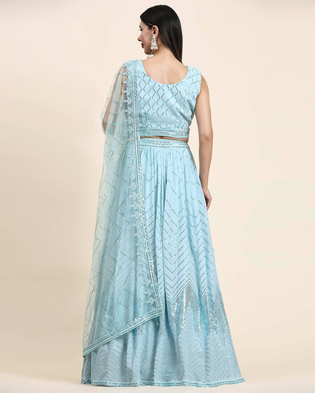 Blue Pure Viscose Georgette Sequence Embroidery work Lehenga Choli with Dupatta - Aakriti