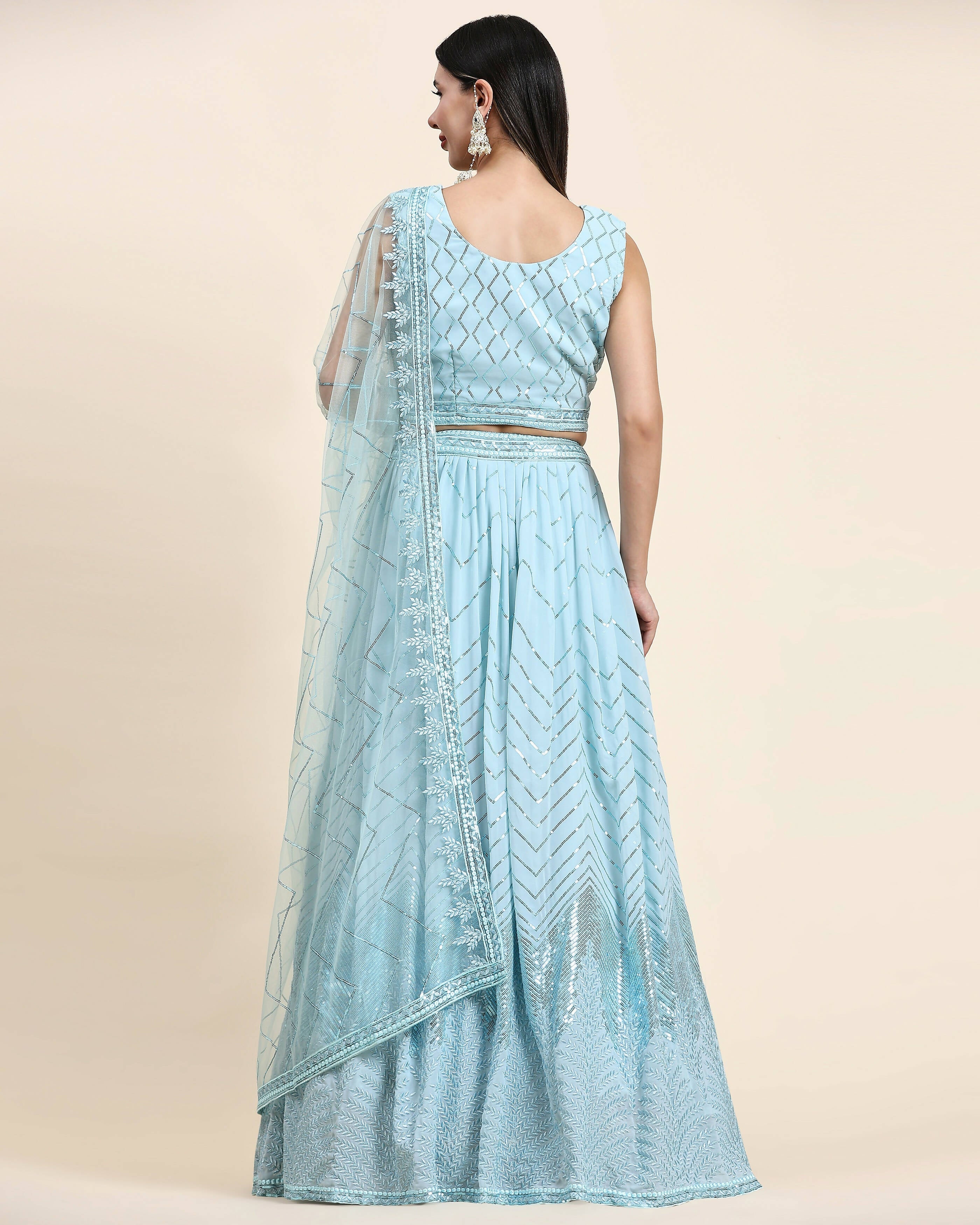 Blue Pure Viscose Georgette Sequence Embroidery work Lehenga Choli with Dupatta - Aakriti