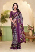 Prime Volt Mal Cotton Purple Ethnic Printed Saree with Designer Blouse Piece - Distacart
