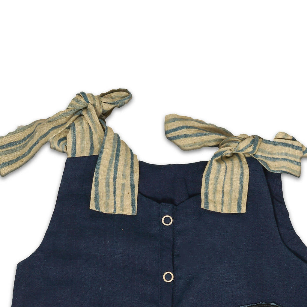 Mhyssa Blue Tie Up Stripped In Beige Romper With Front Button