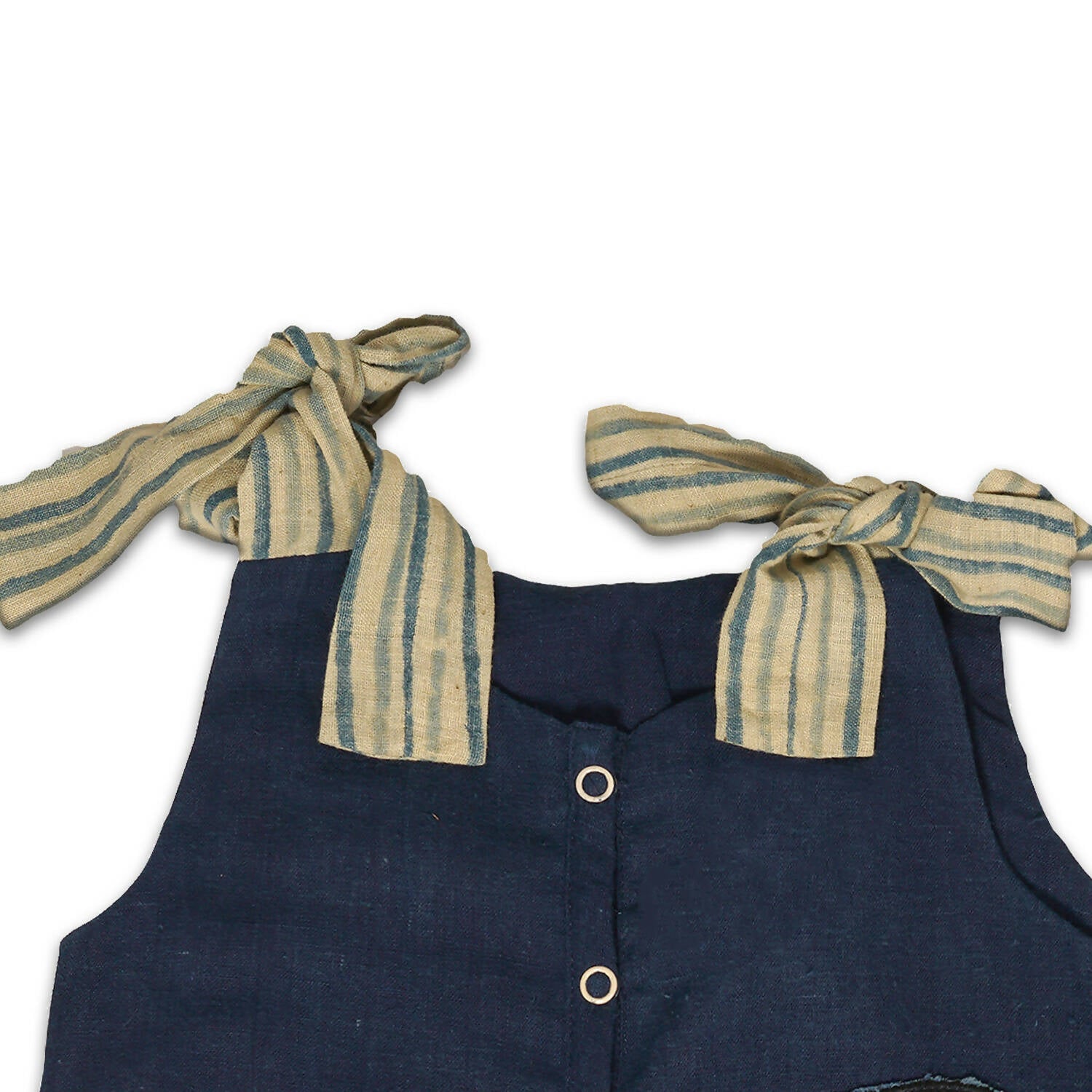 Mhyssa Blue Tie Up Stripped In Beige Romper With Front Button