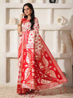 Shree Shyam Fashion Linen Cotton Red & White Saree - Distacart