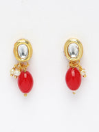 NVR Women's Red Artificial Beads Layered Necklace with Drop Earring