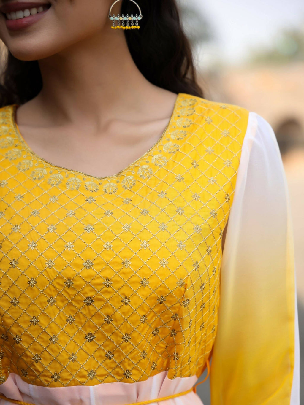 Juniper Women Yellow Georgette Embroidered Maxi Dress - Distacart