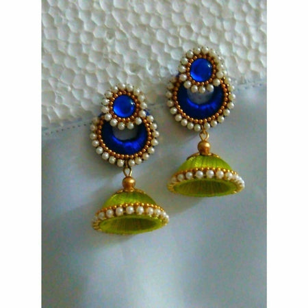 Green and Royal Blue Jhumki Earrings