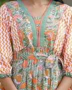 Kaajh Women's Orange Hand Block Printed Dress - Distacart