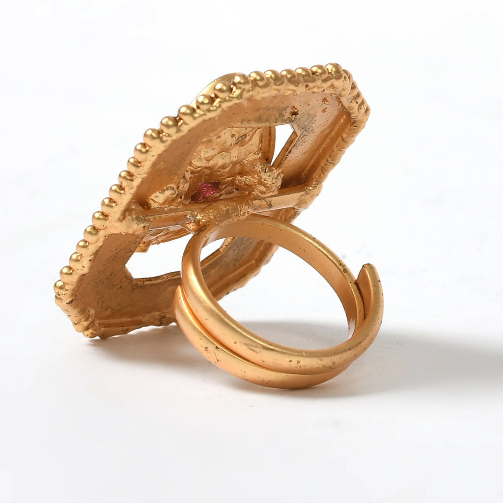 Mominos Fashion Joharkamal Gold-Polished Stone Studded Adjustable Finger Ring - Design 018