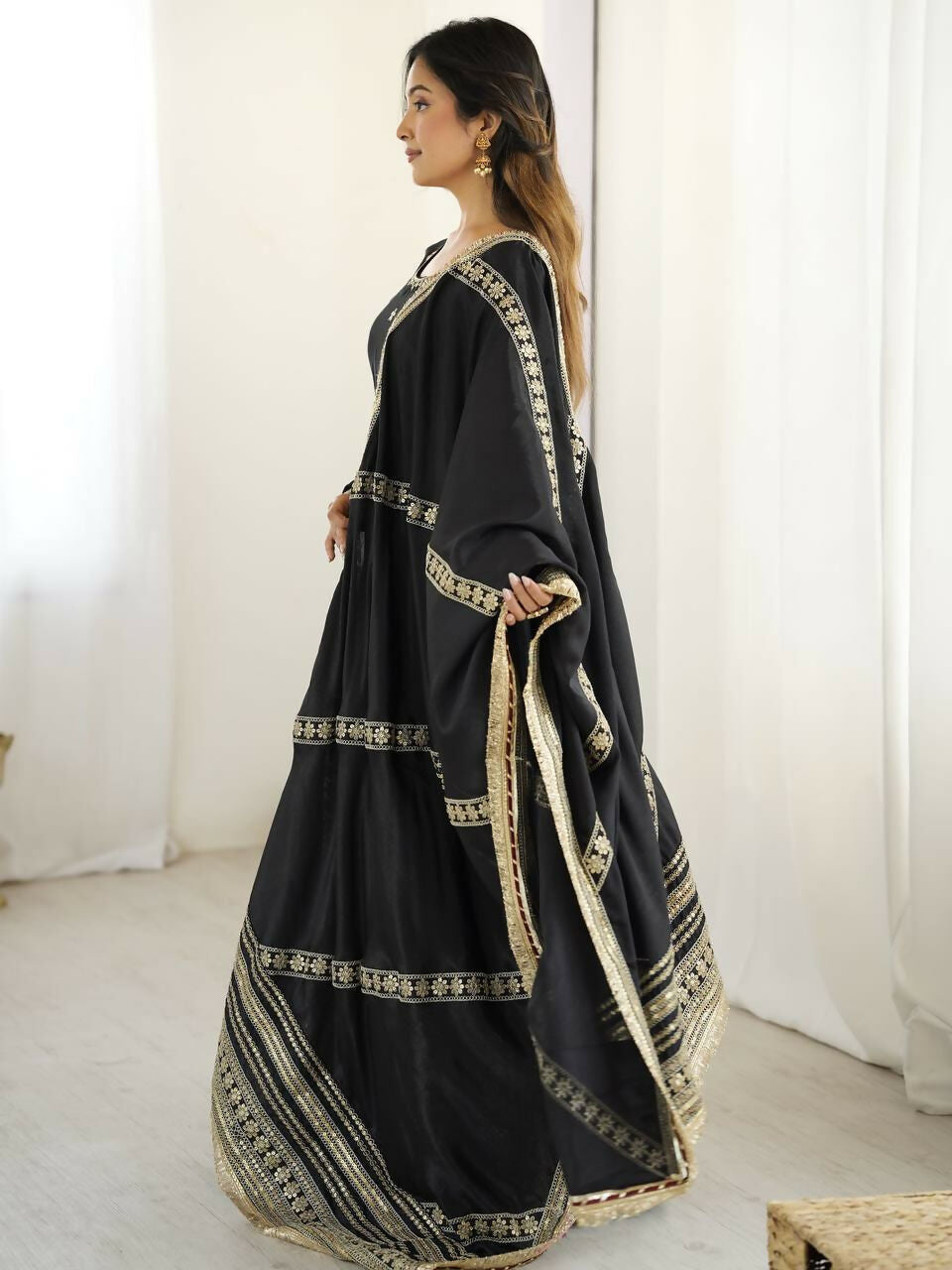 The52 Women's Gorgeous Chinon Silk Fabric Embroidery Work Flared Anarkali Pant and Dupatta Set - Distacart