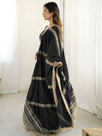 The52 Women's Gorgeous Chinon Silk Fabric Embroidery Work Flared Anarkali Pant and Dupatta Set - Distacart