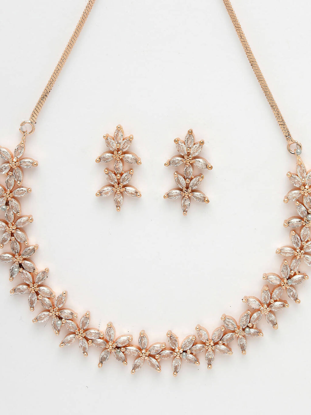 NVR Women Gold-Polished Cz Stone Handcrafted Jewellery Set