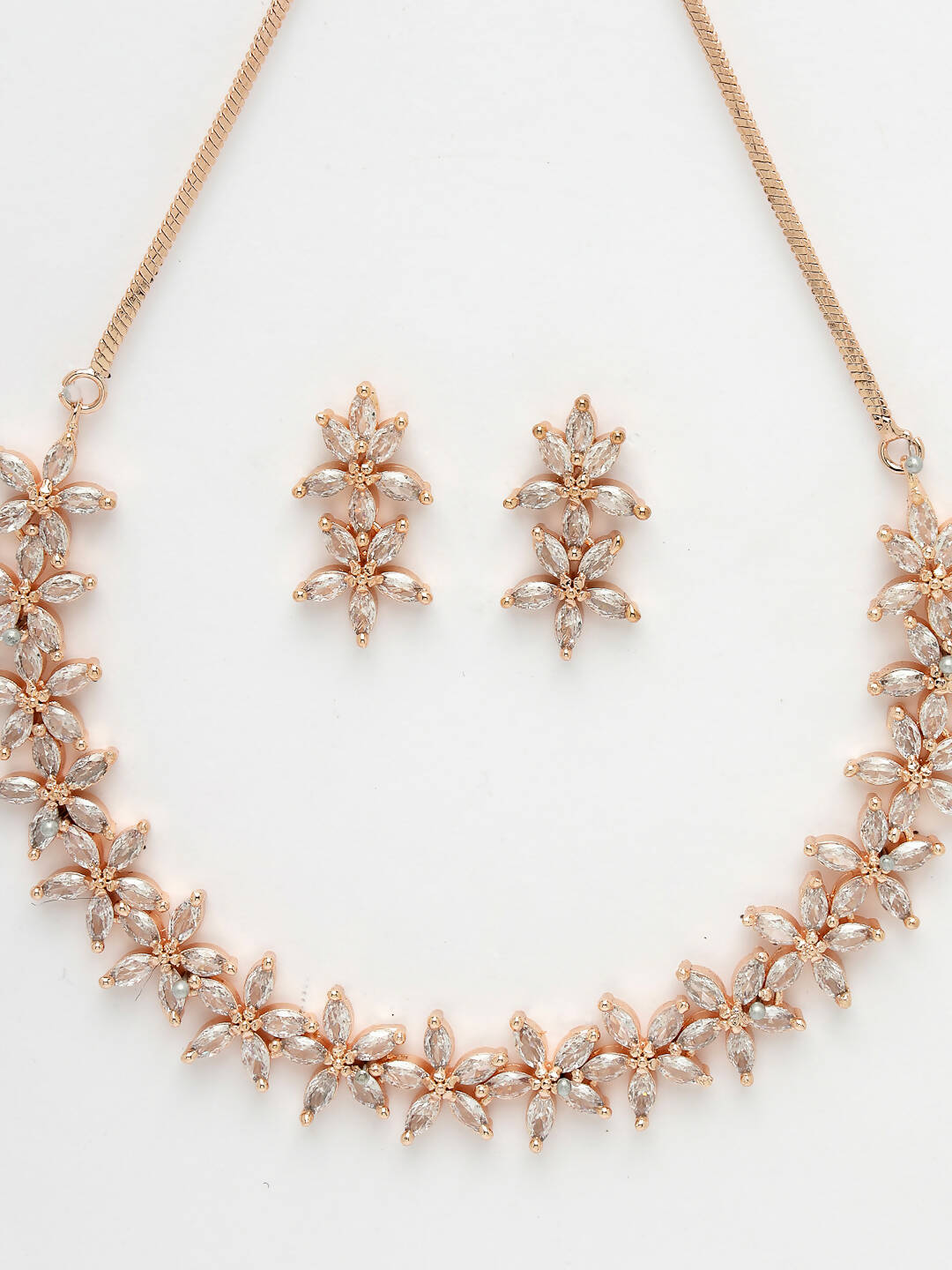NVR Women Gold-Polished Cz Stone Handcrafted Jewellery Set