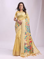 Shree Shyam Fashion Linen Cotton Yelllow Saree - Distacart