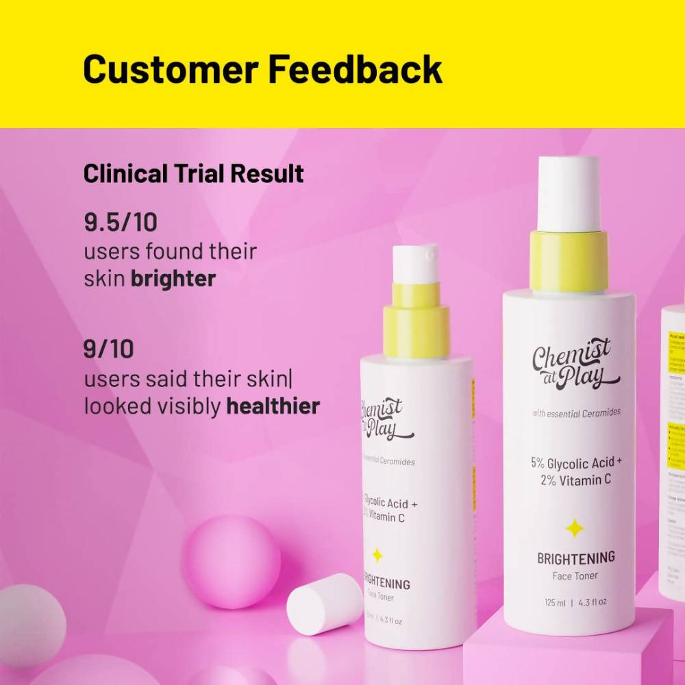 Chemist At Play Brightening Face Toner with Glycolic Acid + Vitamin C For Exfoliates & Brightens Skin Men & Women