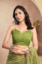 Vastranavya Mehendi Digital Printed Linen Ready To Wear Designer Saree with Unstitched Blouse - Distacart