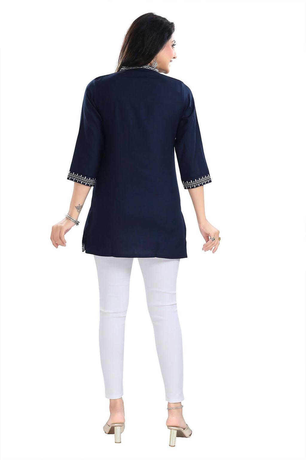Snehal Creations Novel Navy Blue Women Embroidered Boho Chic Tunic Top - Distacart