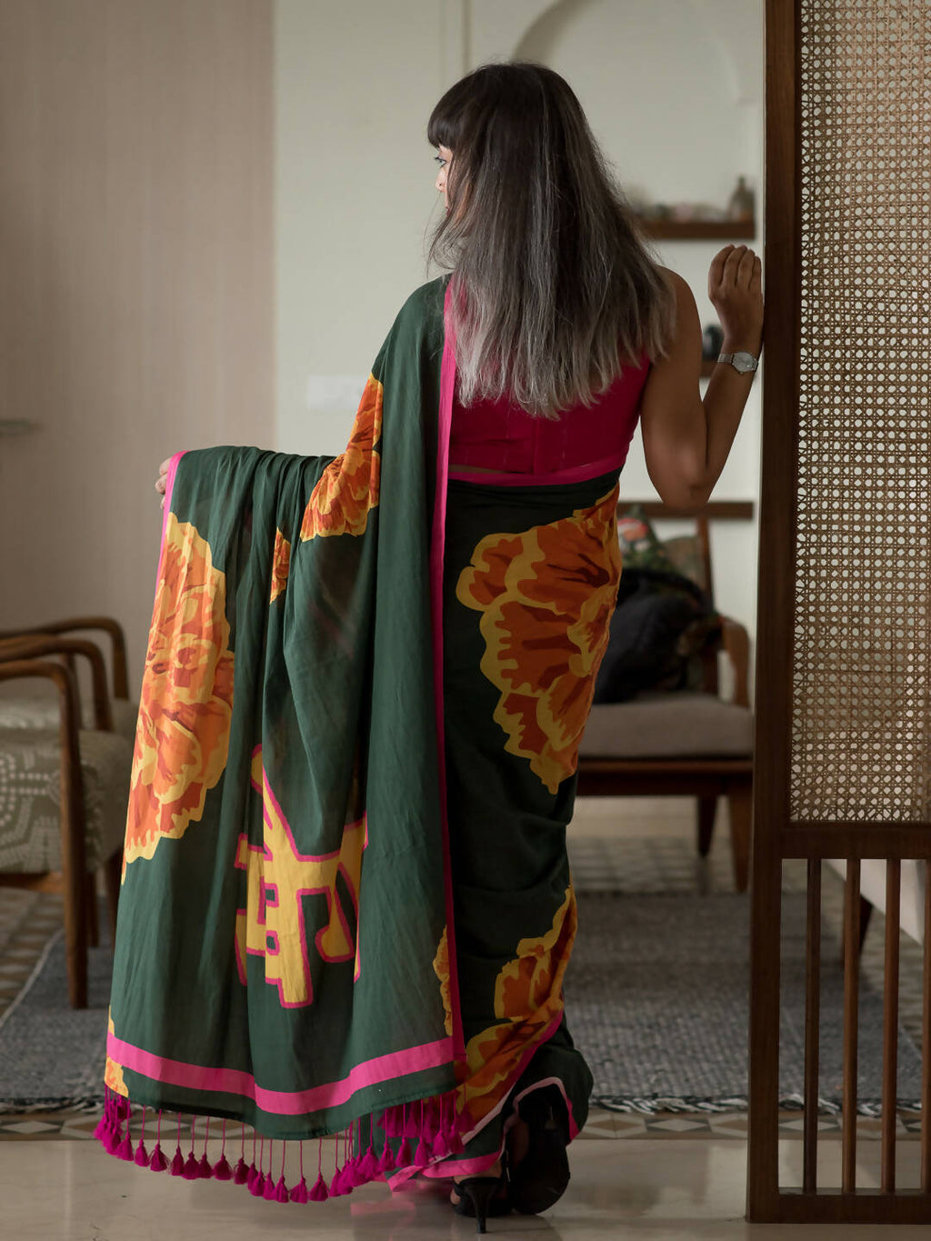 Suta Multi Color Floral Pure Cotton Saree