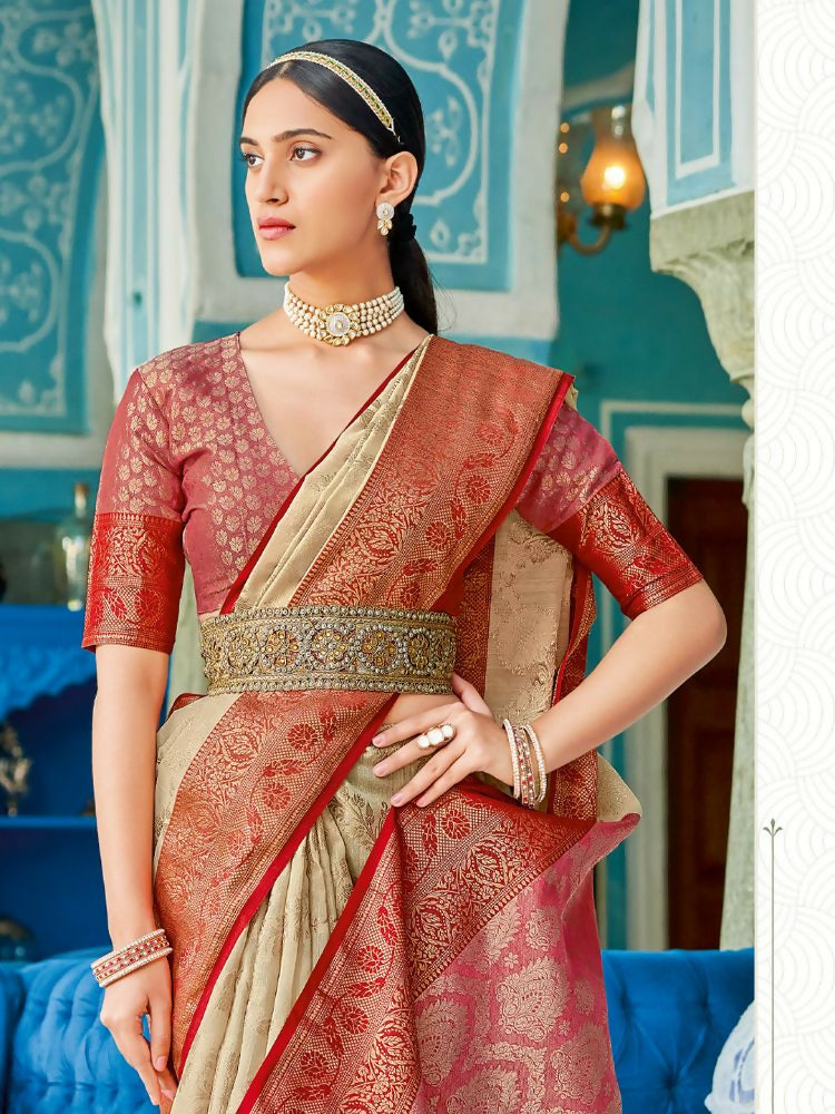 Shree Shyam Fashion Linen Cotton Cream Saree - Distacart