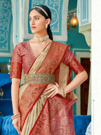 Shree Shyam Fashion Linen Cotton Cream Saree - Distacart