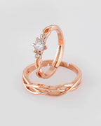 VOJ Stainless Steel Cubic Zirconia Rose Gold-Polished Adjustable Ring Set for Couple