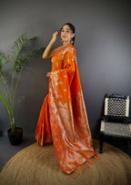 Joban Fashion Meenakari Orange Woven Soft Silk Saree - Distacart