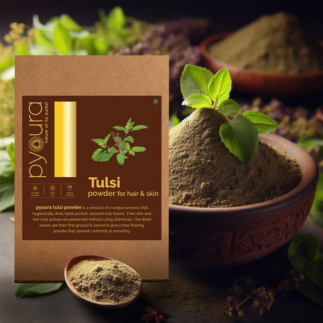 Pyoura Pure Tulsi Powder 100% Natural Hygienically Dried Face Pack For Youthful Clear Skin