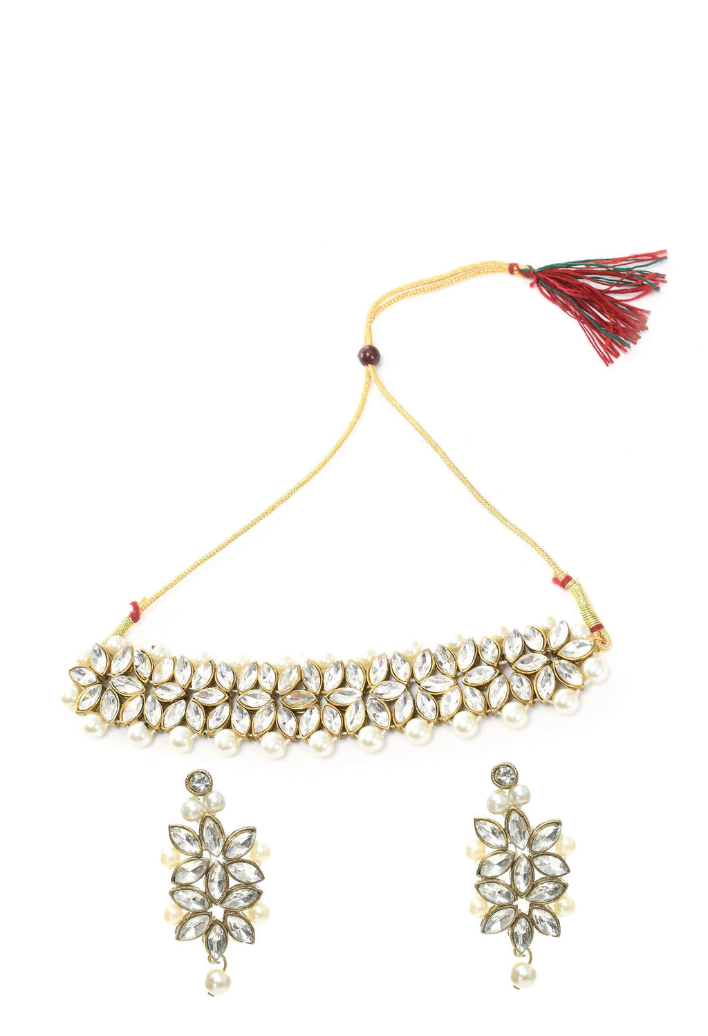 Mominos Fashion Johar Kamal Gold-Plated Brass Finish Kundan/Pearls Choker For Women (White) - Distacart