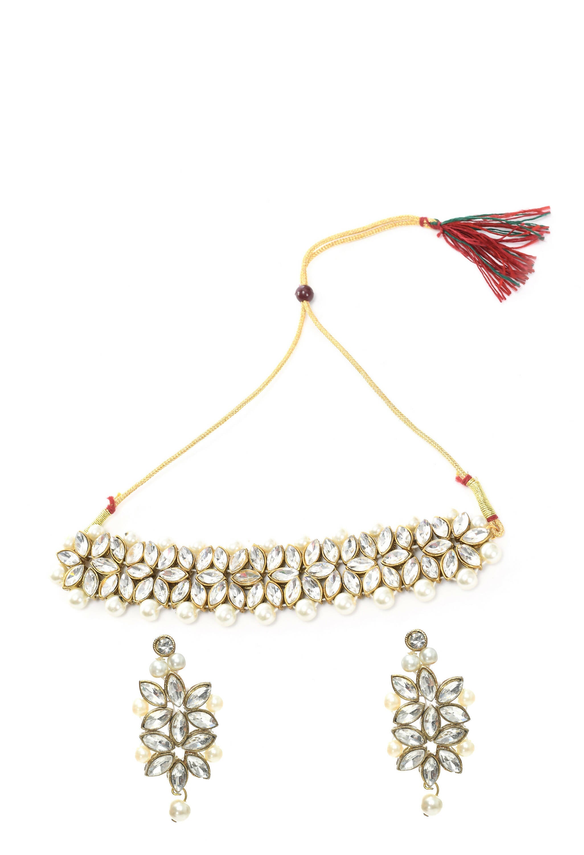 Mominos Fashion Johar Kamal Gold-Plated Brass Finish Kundan/Pearls Choker For Women (White) - Distacart